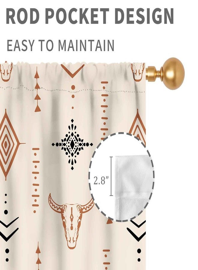 TKUYO Western Curtains, Rustic Retro Aztec Bull Skull Southwest Tribal Ethnic Farmhouse Rural County Cowboy Boho Beige Western Window Drape Treatments for Bedroom Living Room Kitchen, 42"x45" Inch - Image 5